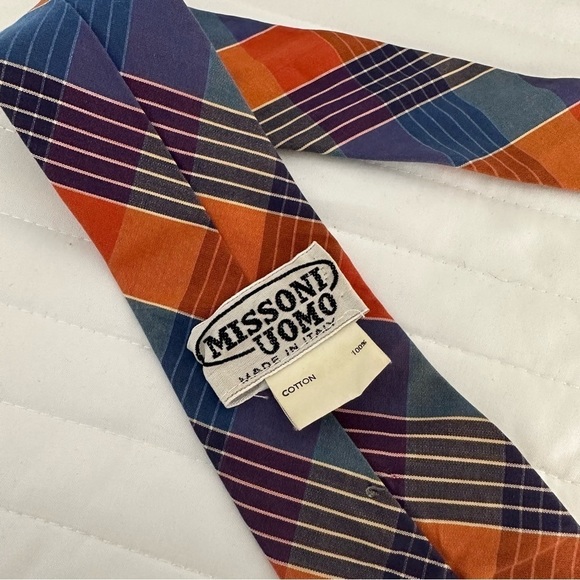 Mens Missoni Tie classic orange and blue wide stripe - Picture 2 of 3